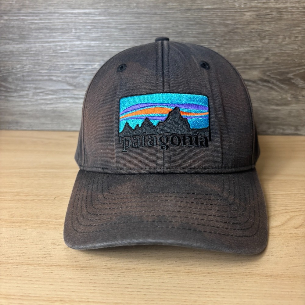 Patagonia Hat Cap Snap Back Trucker Black Embroidered Faded Mens Outdoors